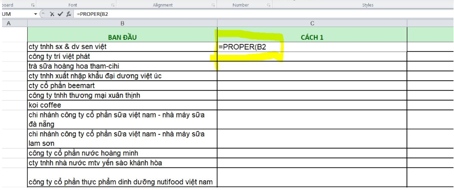 Cách viết hoa trong excel