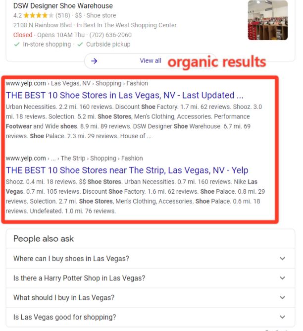 Một ví dụ về kết quả gói đồ ăn nhẹ địa phương của Google